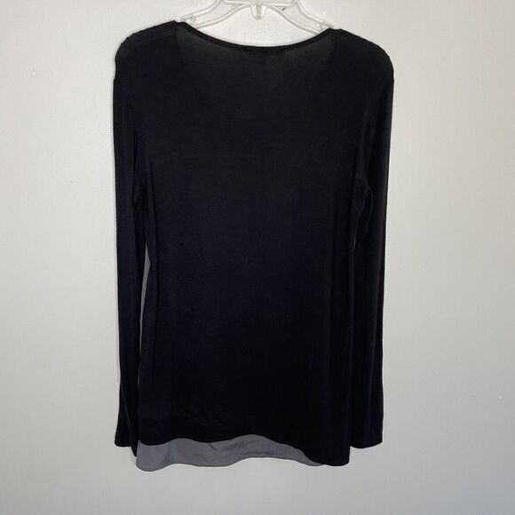 DREW Top Womens XS Gray Silk Front Colorblock Black Stretch-Knit Back Tunic USA - Picture 5 of 9